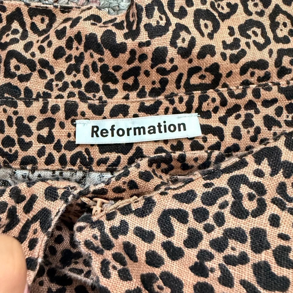 Reformation Jackie 100% Linen Leopard Print Wide-Leg Pants high waist wide leg 2